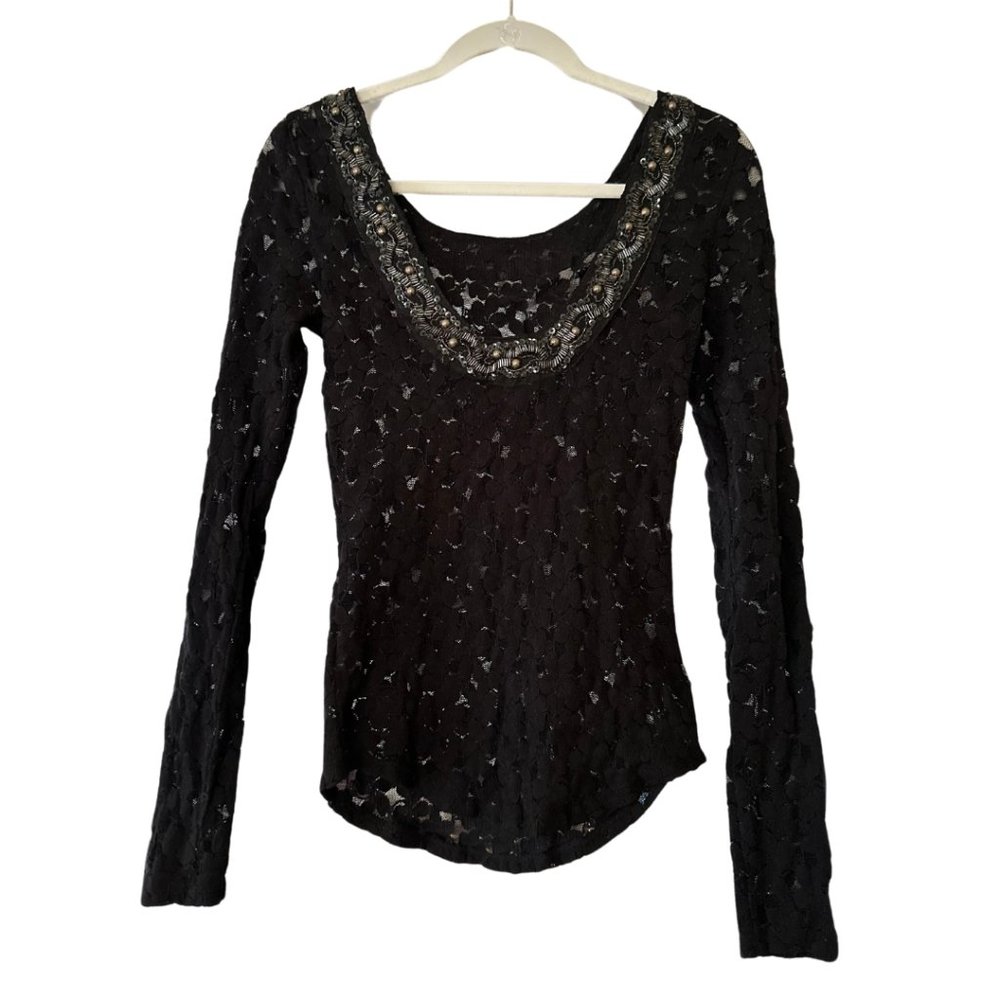Free People Black Lace Top